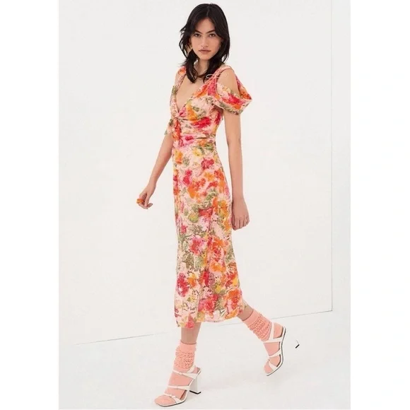 NWT For Love and Lemons Beth Midi Floral Lace Dress in Pink - Picture 3 of 12